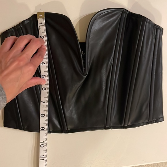 Black Vegan Leather Strapless Bustier Crop Top - Picture 5 of 8
